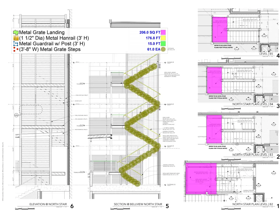 Structural steel takeoff sample marked-up plan